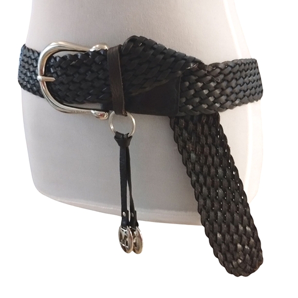 Michael Kors Black Leather Braided Belt with Silver Buckle & Monogram Charms main image 5